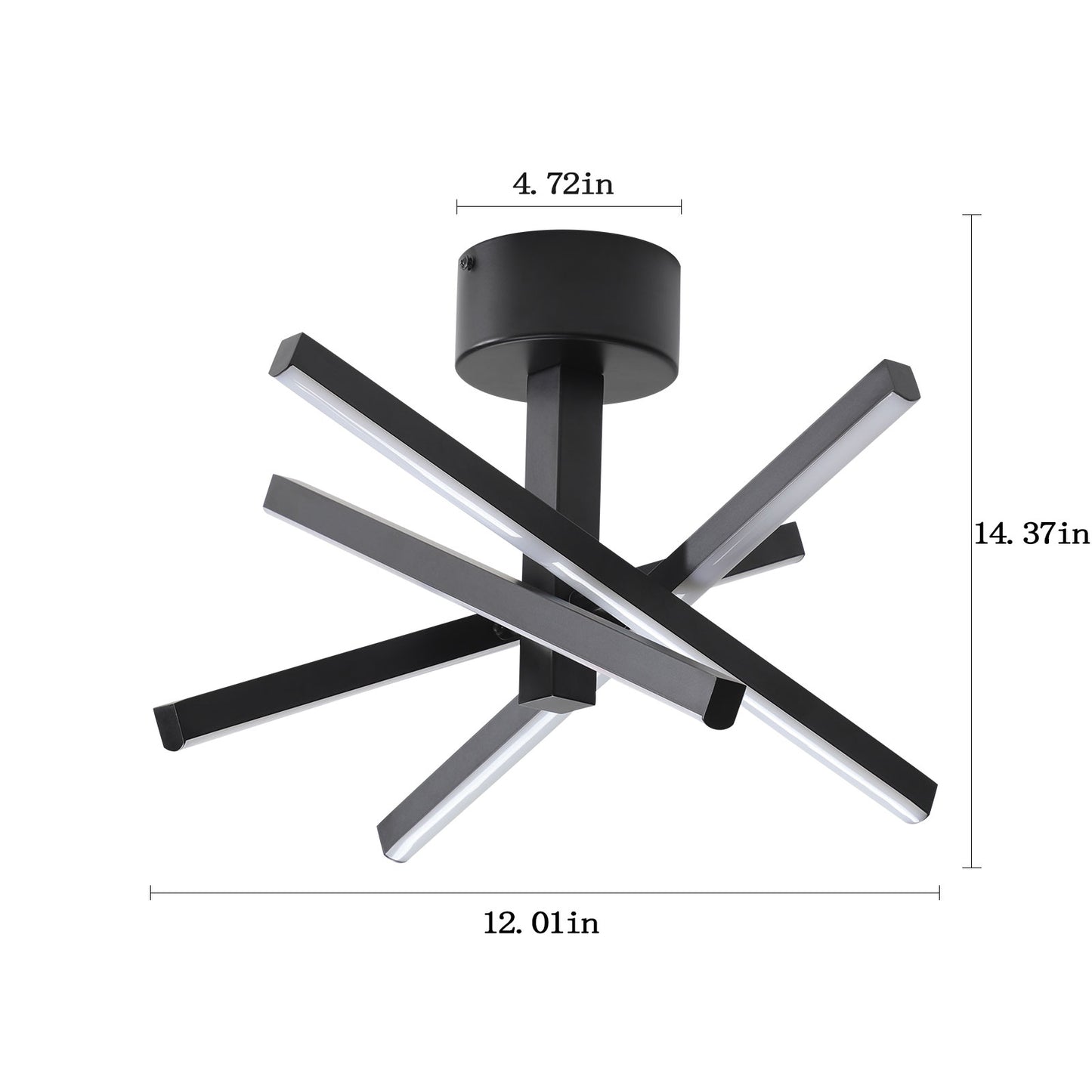 12 Inch Modern LED Ceiling Light, Geometric Starburst Design With Black Finish For Living Room, Bedroom, And Hallways