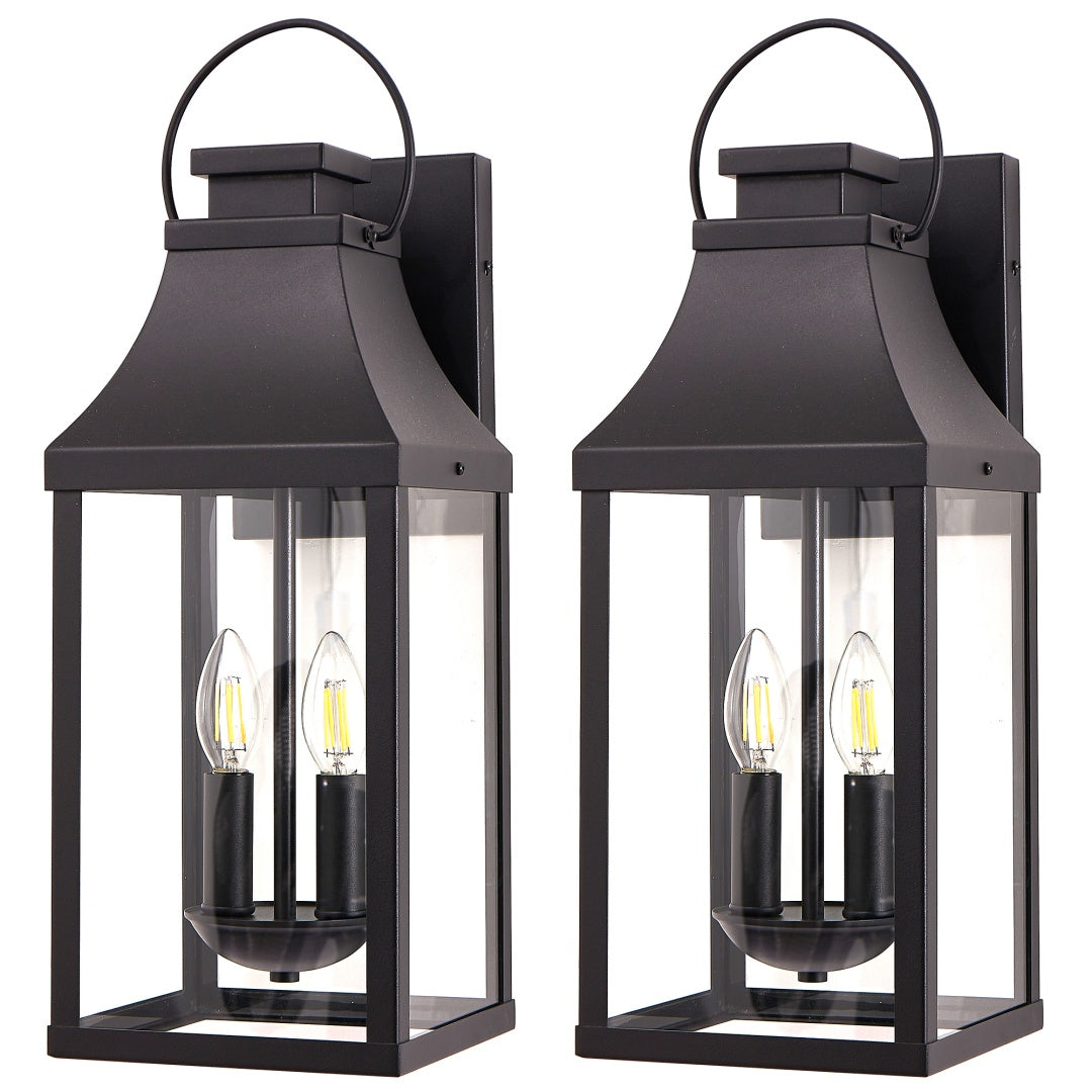 20'' Outdoor Wall Light,2-Pack Porch Light Outdoor Wall Sconce Lantern, 2-Light Modern Black Exterior Lighting Fixture Wall Mount, Outside Light For House Garage