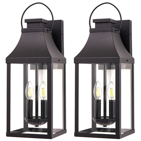 20'' Outdoor Wall Light,2-Pack Porch Light Outdoor Wall Sconce Lantern, 2-Light Modern Black Exterior Lighting Fixture Wall Mount, Outside Light For House Garage
