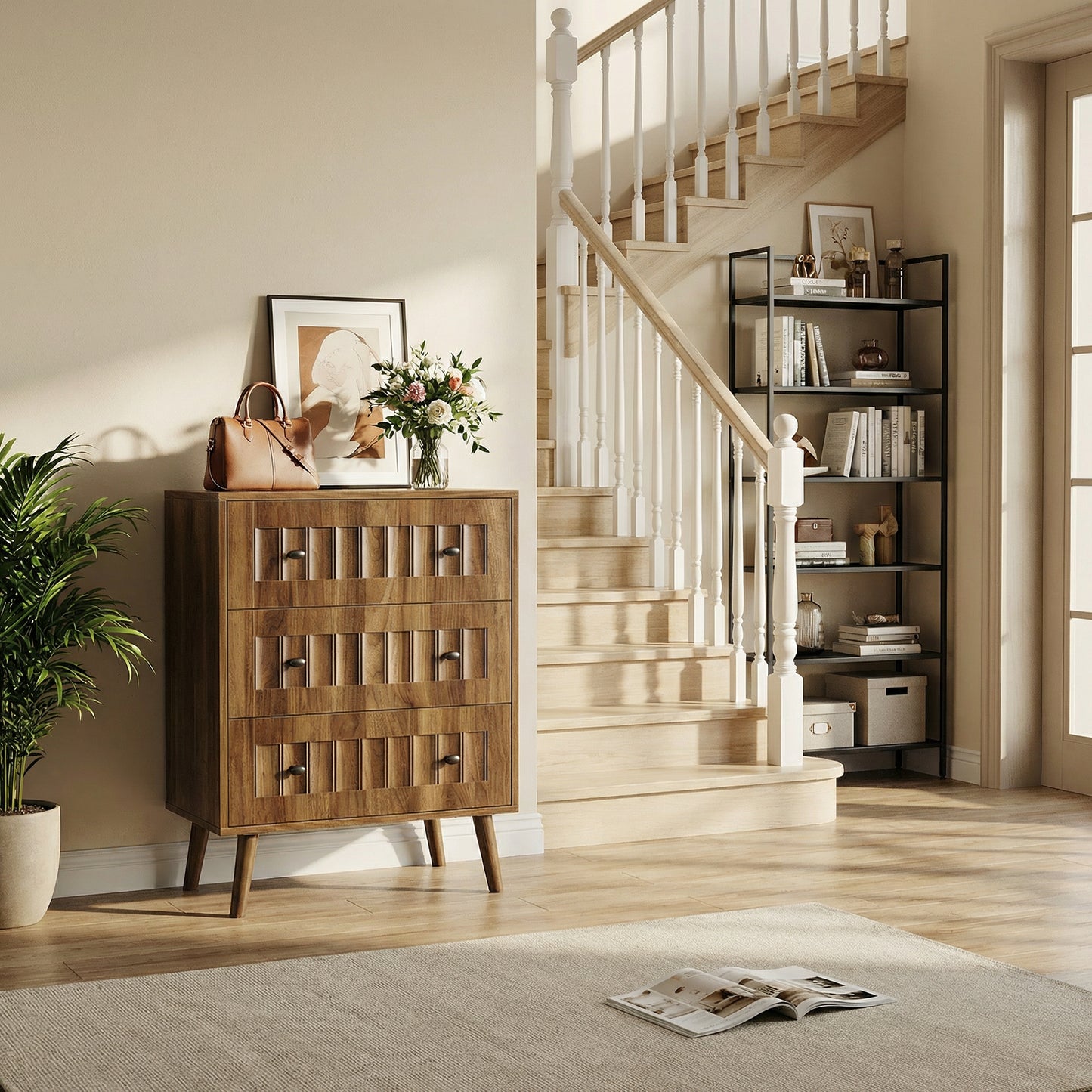3 Drawer Dresser, Modern Wardrobe Dresser Chest Of Drawers, Wooden Storage Storage Cabinet, Dresser Storage Cabinet, Suitable For Living Room, Bedroom, Corridor Walnut