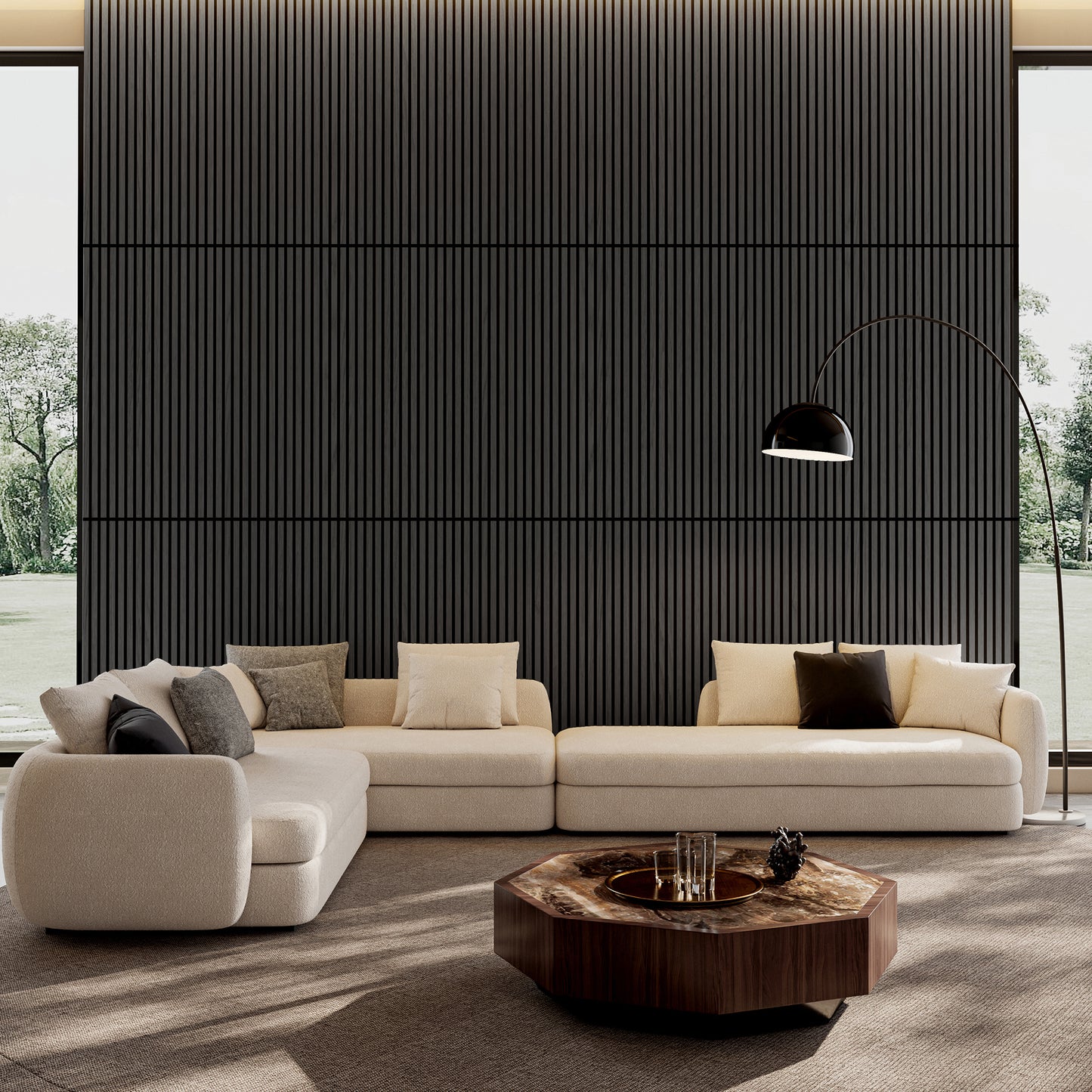 Wood Panels For Wall Slat Wall Panels, 2PC Wood Slat Acoustic Panels For Wall And Ceiling - 3D Fluted Sound Absorbing Panel With Three Sides Fully Wrapped On  Wood Finish -45.27 X23.62