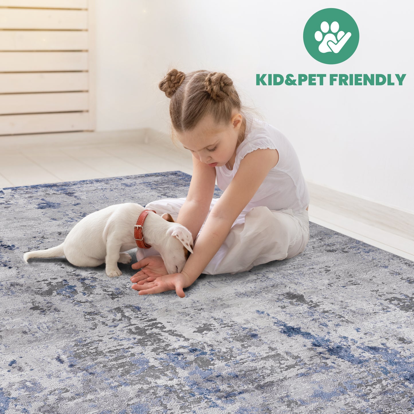 MARFI 5X7 Silver  Blue  Abstract Area Rug