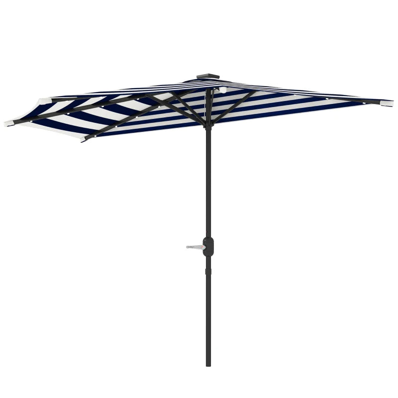 Outsunny Half Umbrella Outdoor Patio Umbrella, Small Balcony Umbrella, Vented Half Patio Umbrella With Crank 8 Ribs, Porch Umbrella For Garden Deck Poolside, Navy Blue