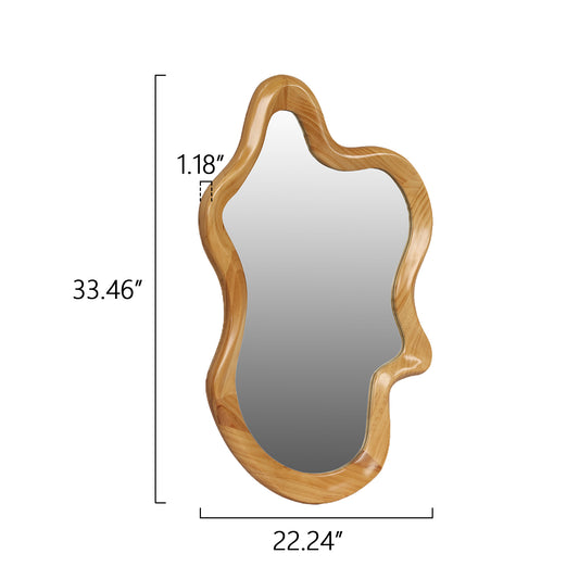 33.46  X 22.24  Irregular Shaped Wall Mirror With Natural Wood Frame
