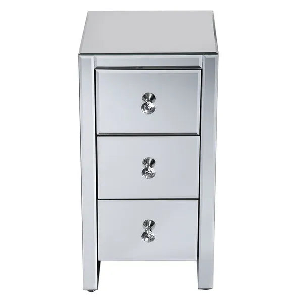 Mirrored Glass Bedside Table With Three Drawers Size S