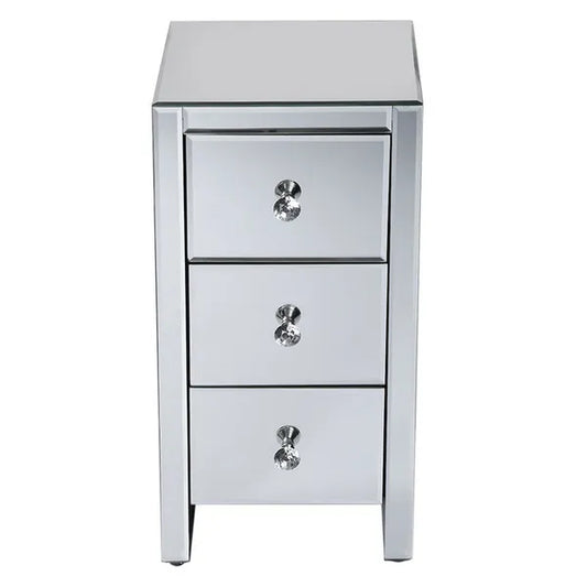 Mirrored Glass Bedside Table With Three Drawers Size S