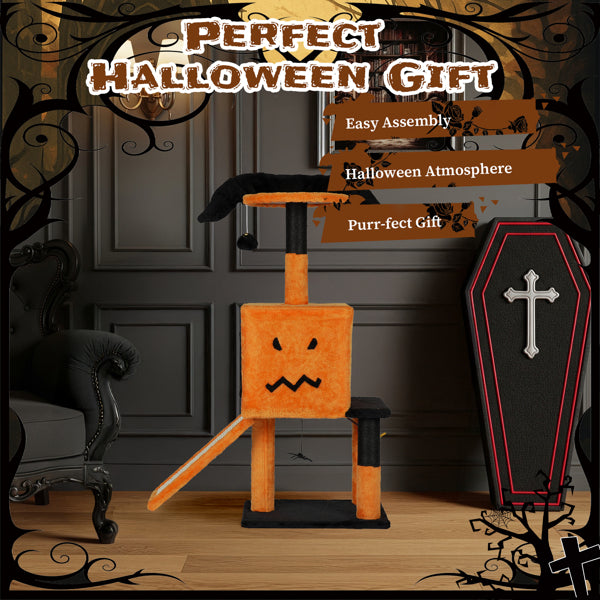 39.4inch Halloween Cat Tree, Cat Tower Cat Tree For Indoor Cats With Spacious Cat Condo, Sisal Scratching Posts, Hanging Toys, Orange & Black