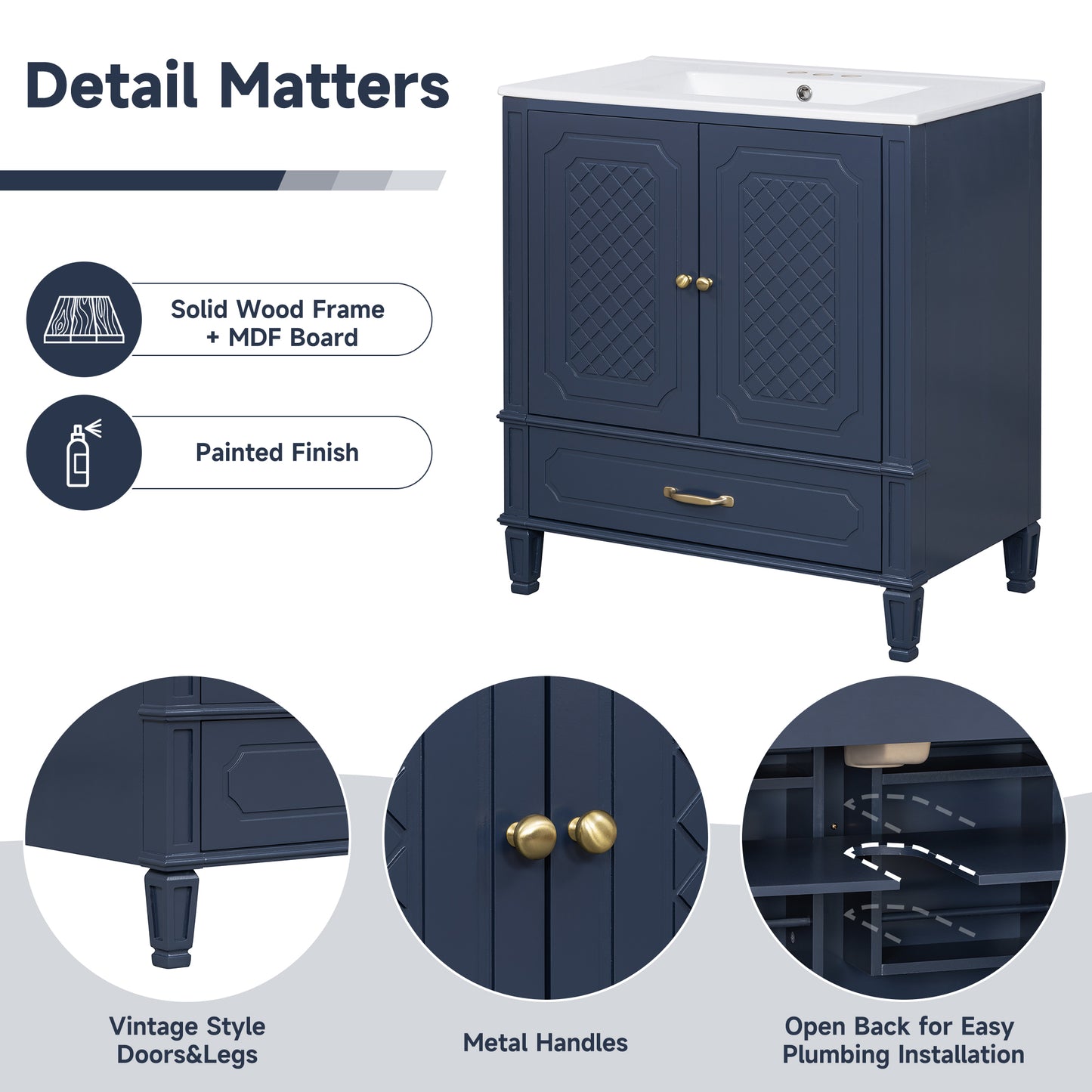 Video 60  Bathroom Vanity With Double Sink Combo Set, 2 Cabinet With Door Organizers, 2 Drawers, Blue