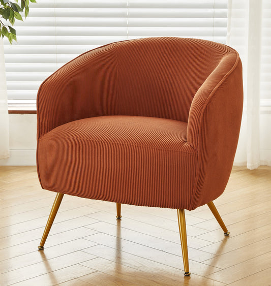 Corduroy Accent Chair With Gold Metal Legs, Modern Upholstered Armchair, Comfy Barrel Chair For Living Room Bedroom