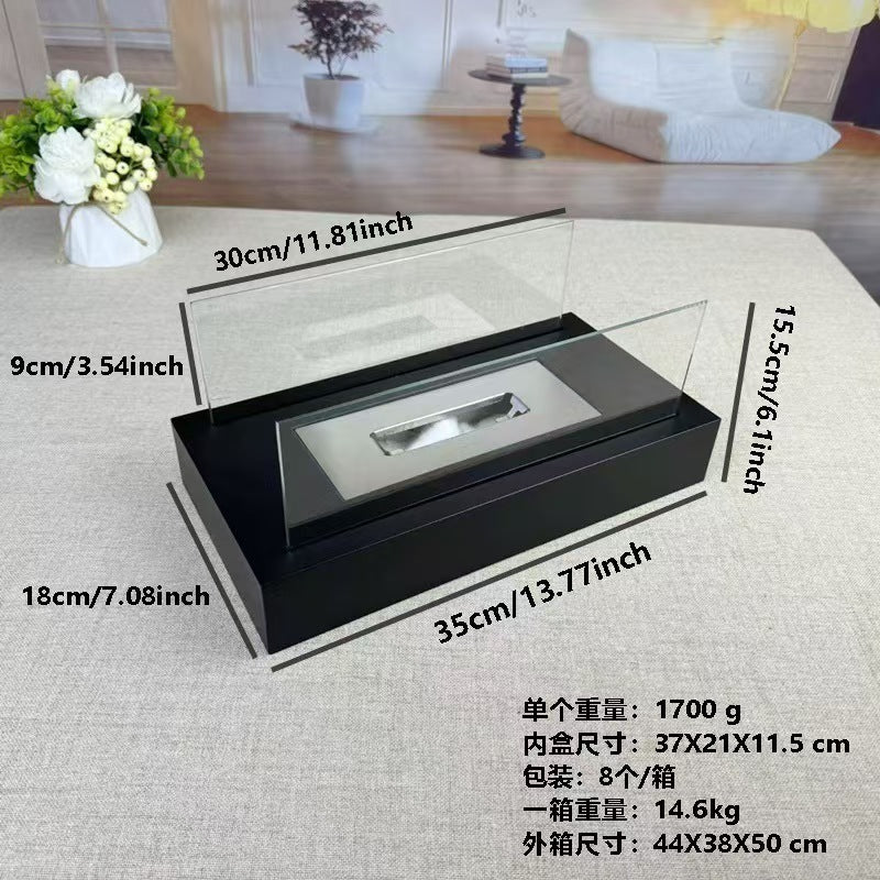 Rectangle Glass Large Tabletop Fireplace 13.8H  Portable Fire Bowl Pot Clean Burning Fireplace For Indoor Outdoor Patio Parties Events
