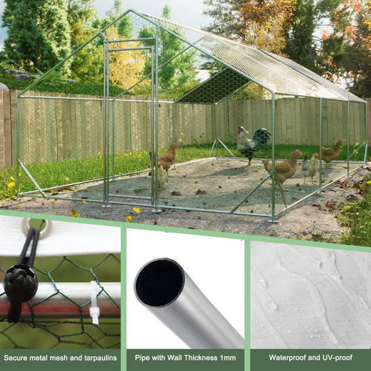 Large Metal Chicken Coop, Walk-in Chicken Run,Galvanized Wire Poultry Chicken Hen Pen Cage, Rabbits Duck Cages With Waterproof And Anti-Ultraviolet Cover For Outside 10L X 20W X 6.56'H