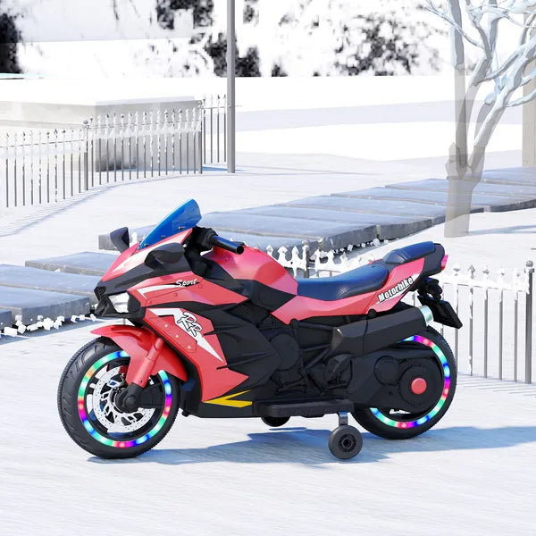 Kids Powered Ride-ons Toy, Kids Motorcycle For 3-6Years, 12V Electric Ride On Motorcycle With Light Wheel & Bluetooth Music-Red