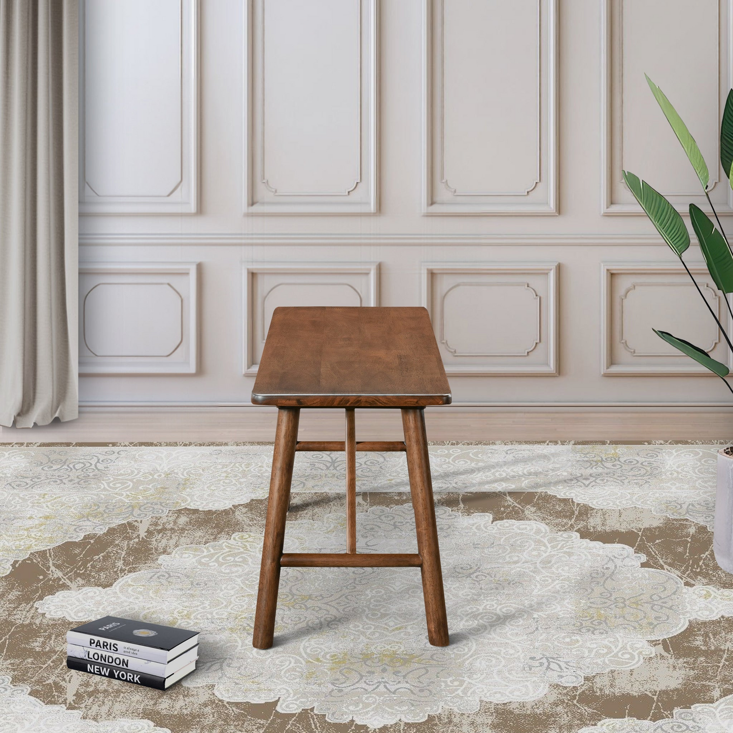 Versatile Solid Wood Molly Bench With Mid-Century Design In Walnut Brown 17.7     H X 43.3     W X 13     D