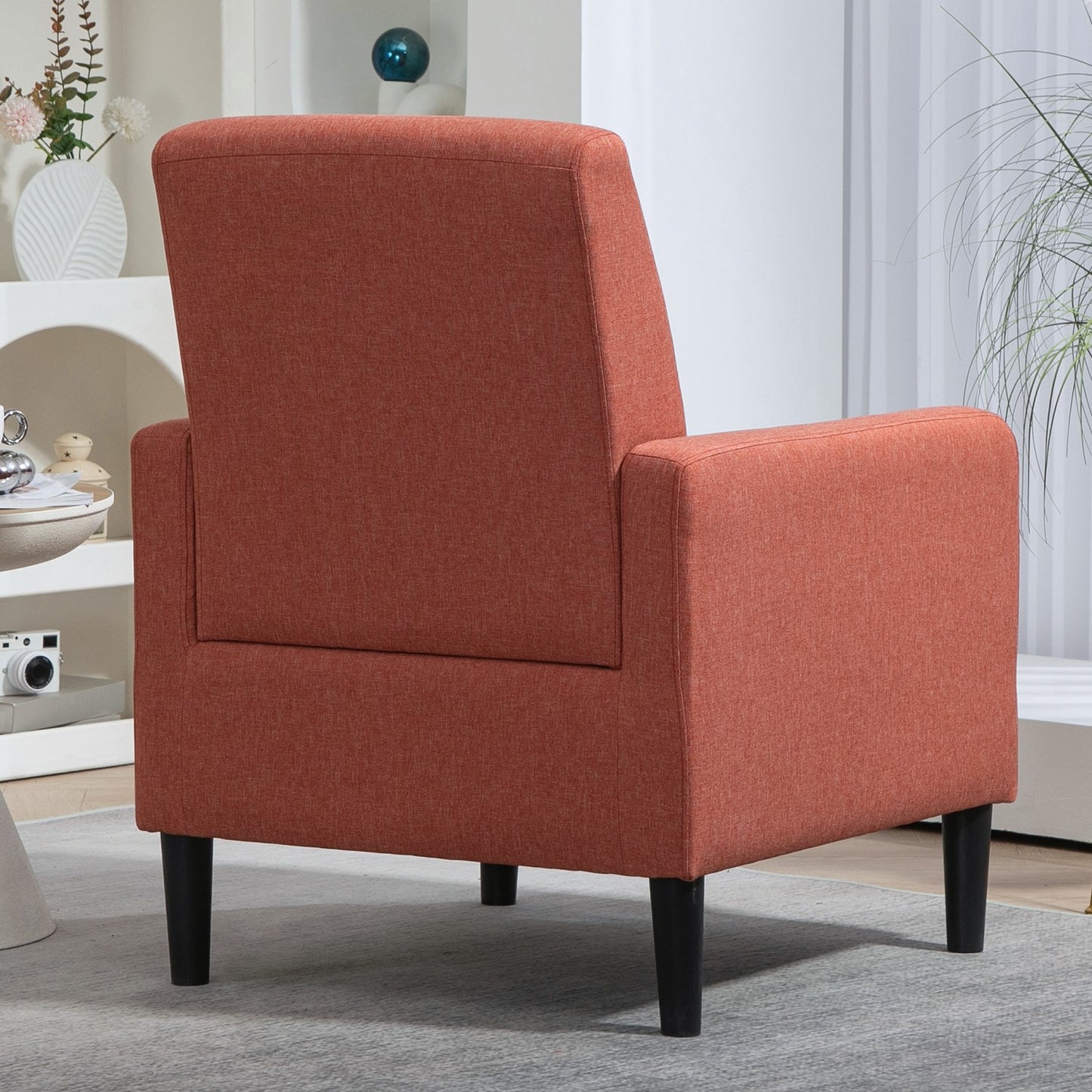 Faux Linen Upholstered Accent Chair, Modern Armchair With Solid Wood Frame, Single Sofa Chair For Living Room Bedroom