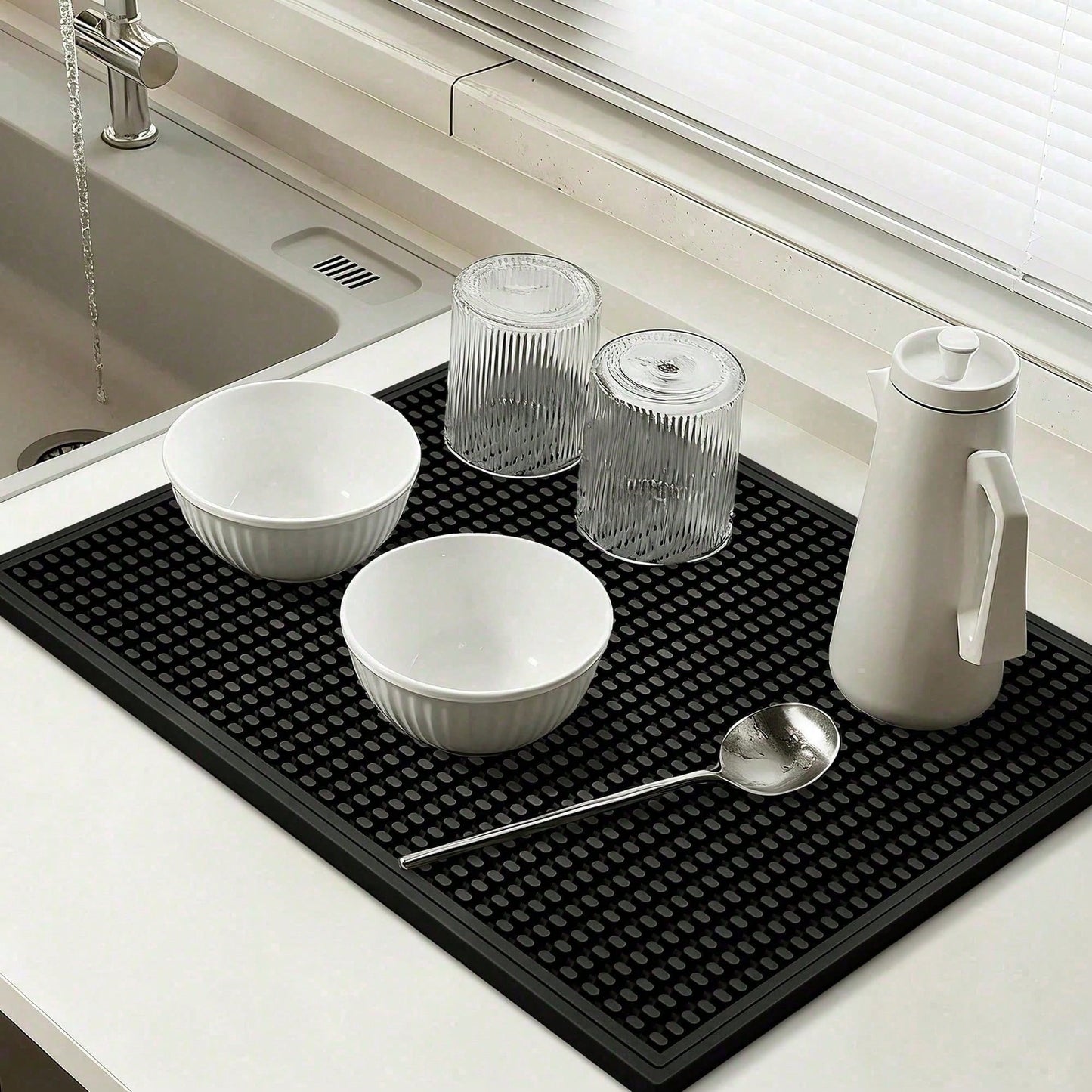Set Of 2 18x12 Inch Heat Resistant Rubber Drying Mats, Multi Purpose Dish Draining Pads For Kitchen Countertops.