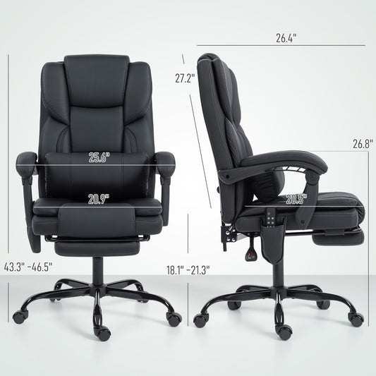 Office Chair With Massage, Pet-Friendly Faux Leather Reclining Desk Chair With Lumbar Support, Footrest, Black