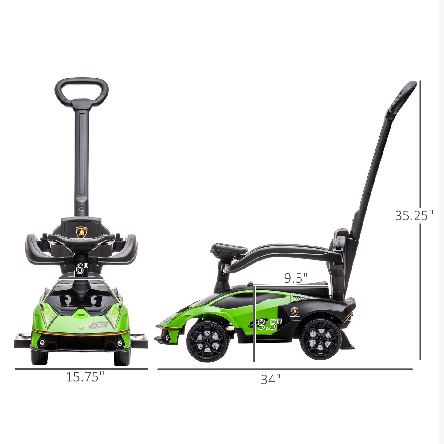 Toddler Push Car, Lamborghini Stroller Walking Car Age For 1-3, Green