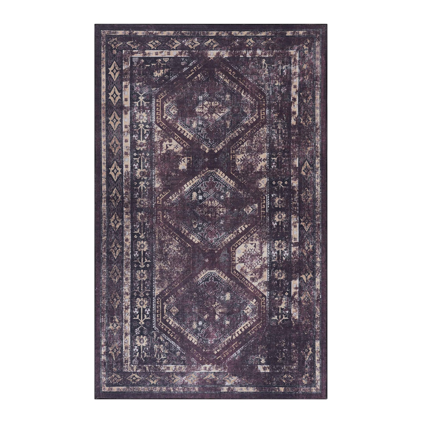 MAVAL Black Washable Rug 6' X 9' Runner Rug  Black Burgundy, 6' X 9'