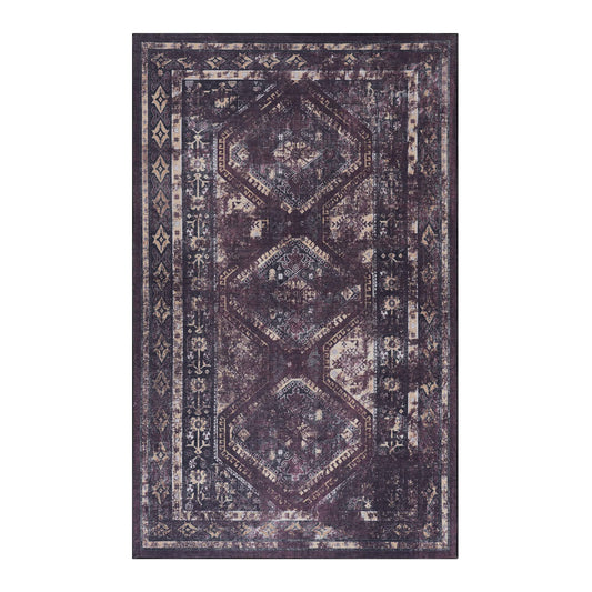 MAVAL Black Washable Rug 4x6 Area Rug  Black Burgundy, 4' X 6'