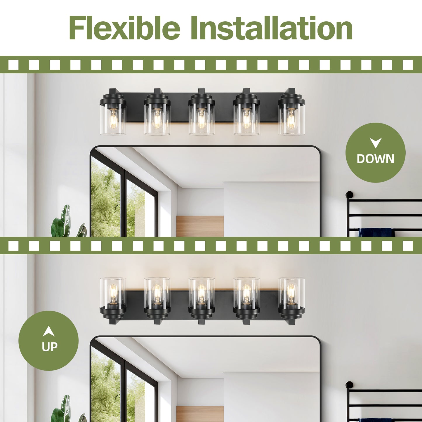5-Light Bathroom Vanity Light Bathroom Light Fixtures Over Mirror, 31 Black Vanity Lights With Glass Shade, Modern Wall Sconce For Cabinet Porch Bedroom, Hallway Bulbs Not Included