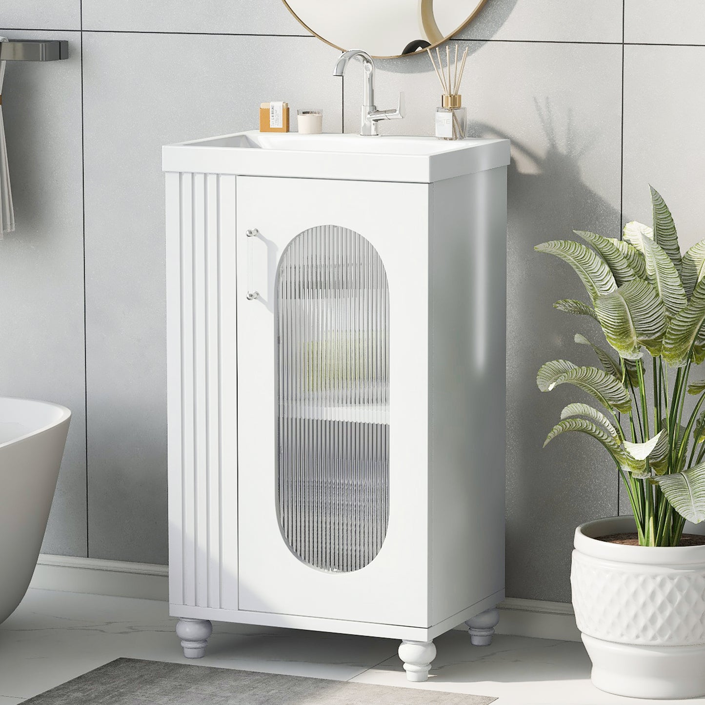 20  Bathroom Vanity With Sink, Bathroom Vanity Cabinet With Two-tier Shelf, Adjustable Shelf, Solid Wood And MDF, White Old Sku N725P246925K