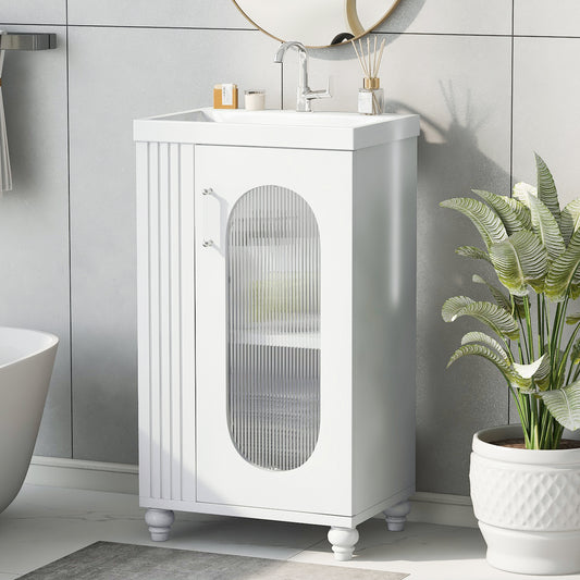 20  Bathroom Vanity With Sink, Bathroom Vanity Cabinet With Two-tier Shelf, Adjustable Shelf, Solid Wood And MDF, White Old Sku N725P246925K