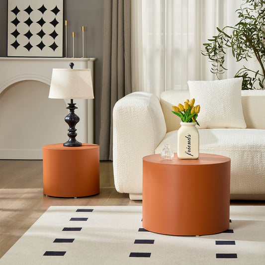 Modern Orange MDF Saddle Leather Table -Compact Sizes, Great For Living Room Decor & Daily Use