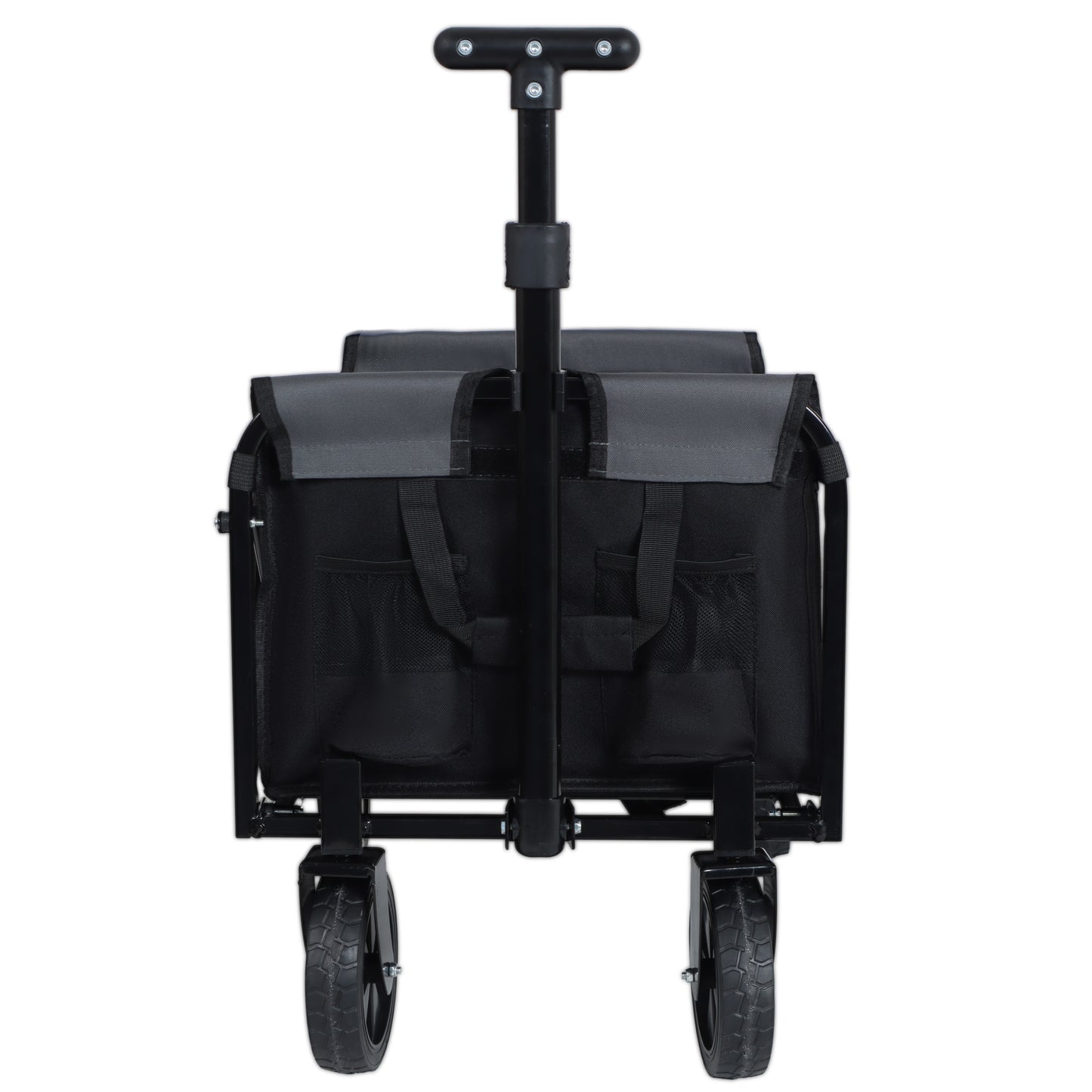 All- In- One Convertible Folding Camping Wagon Cart  Bench Seat  Storage Compartment & Included Dog Tether  Black Gray