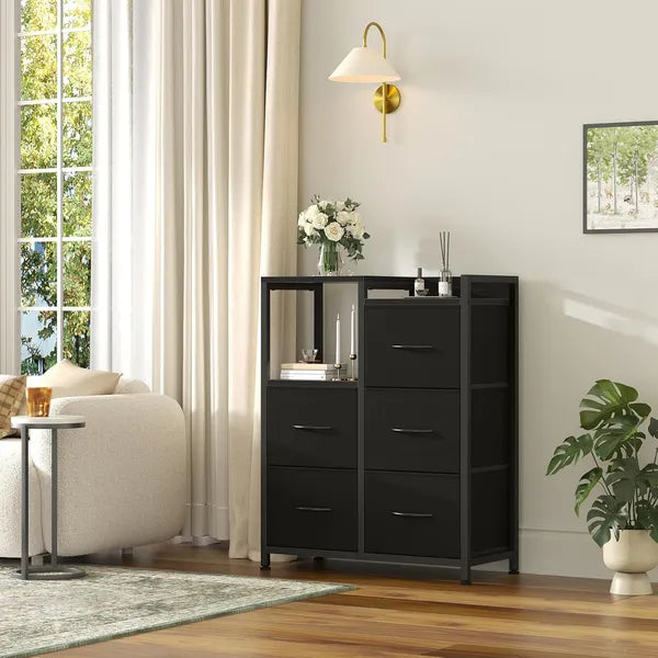 5 Drawer White Dressers For Bedroom 2 Tier Shelf Shelf Small Fabric Dresser For Closet Sturdy Metal Frame Modern Style Storage Cabinets Organization Units For Hallway Rooms
