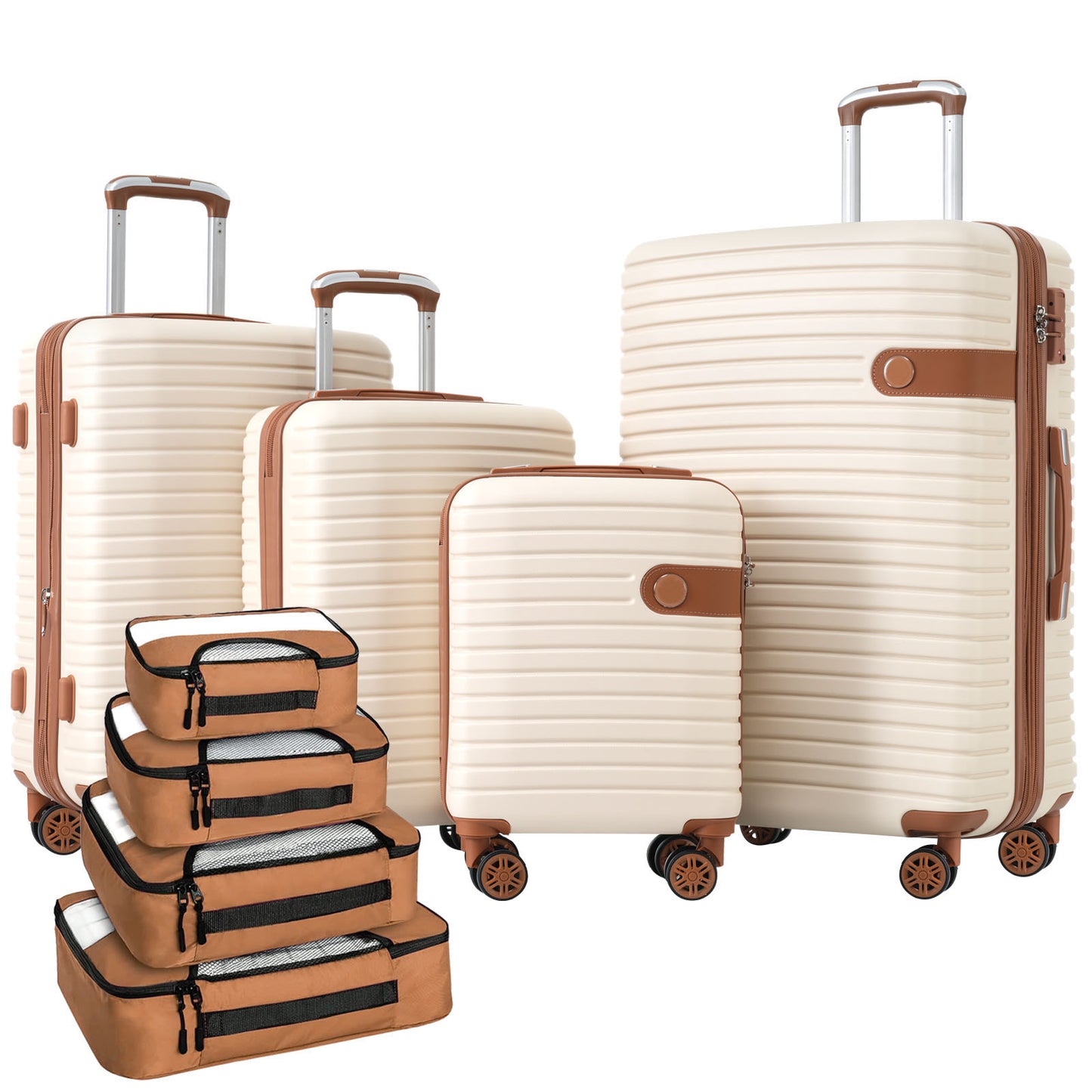 4 Piece Luggage Set Suitcase Set, ABS Hard Shell Lightweight Expandable Travel Luggage With 4 Packing Cubes, TSA Lock, Spinner Wheels For Men Women 16 20 24 28
