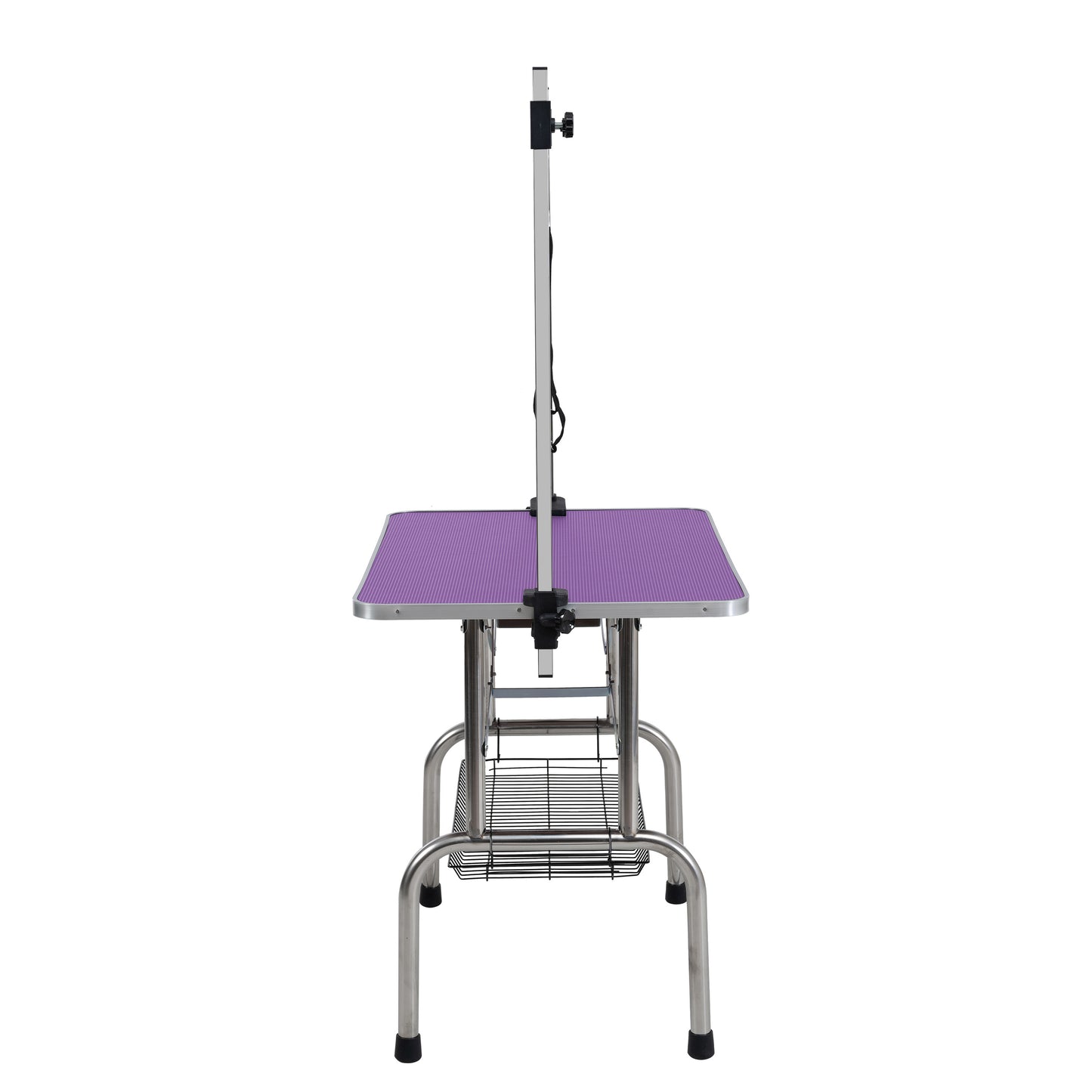 42  Folding Dog Pet Grooming Table Stainless Steel Frame Rubber Mat On Board With Adjustable Arm And Clamps Pet Dog Cat Grooming Table  PURPLE COLOR