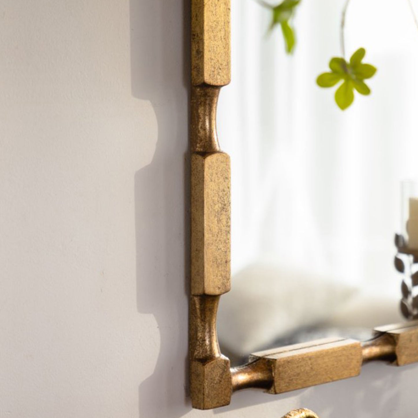 Gold Bamboo-Style Rectangular Wall Mirror, Textured Frame For Living Room Bedroom Entryway Decor