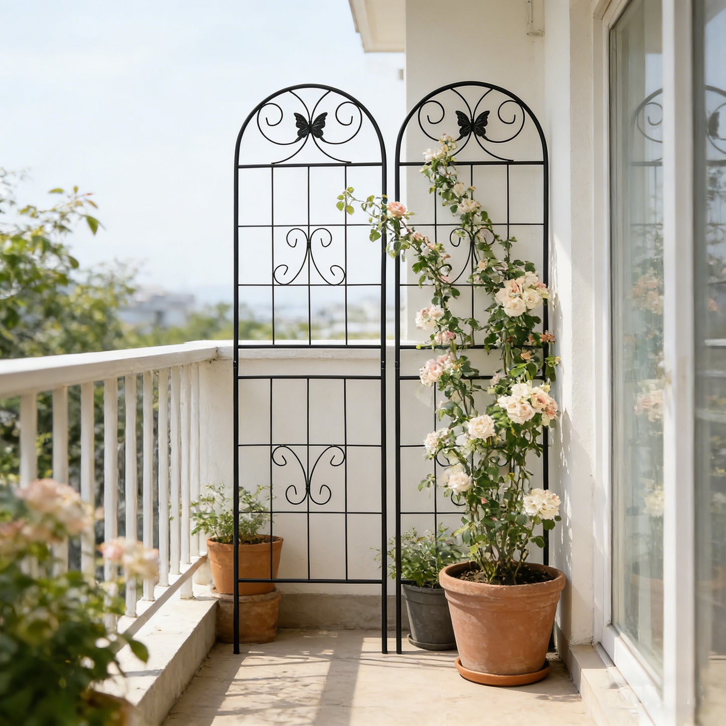 2 Pack Metal Garden Trellis 71  X 19.7  Rustproof Trellis For Climbing Plants Outdoor Flower Support Black