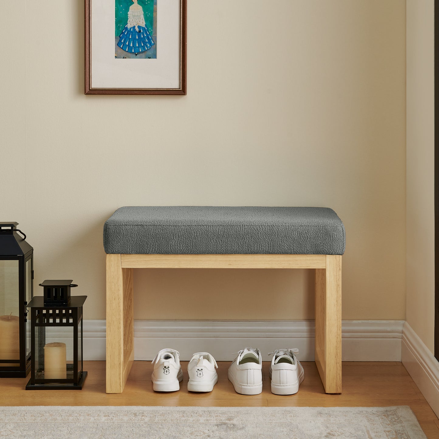 Shoe-changing Bench, A Shoe-changing Bench With A Wooden Frame And A Soft Cushioned Seat, Can Be Placed Freely And Is Suitable For Small Spaces Without Taking Up Much Space -Dark Gray