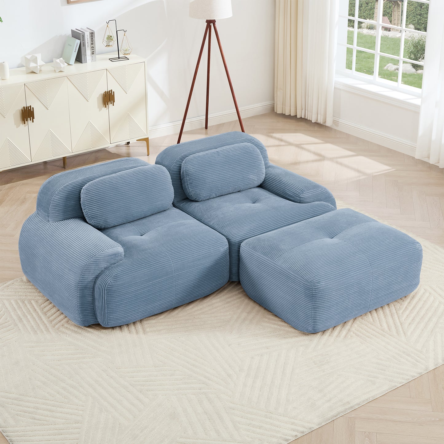 82'' L-shaped Sofa In SoftCorduroy Fabric Fabric Modular Design Multiple Combinations Curved Armrests No Assembly Required High-resilience Sponge Suitable For Living Rooms Rest Areas Bedroom,Blue