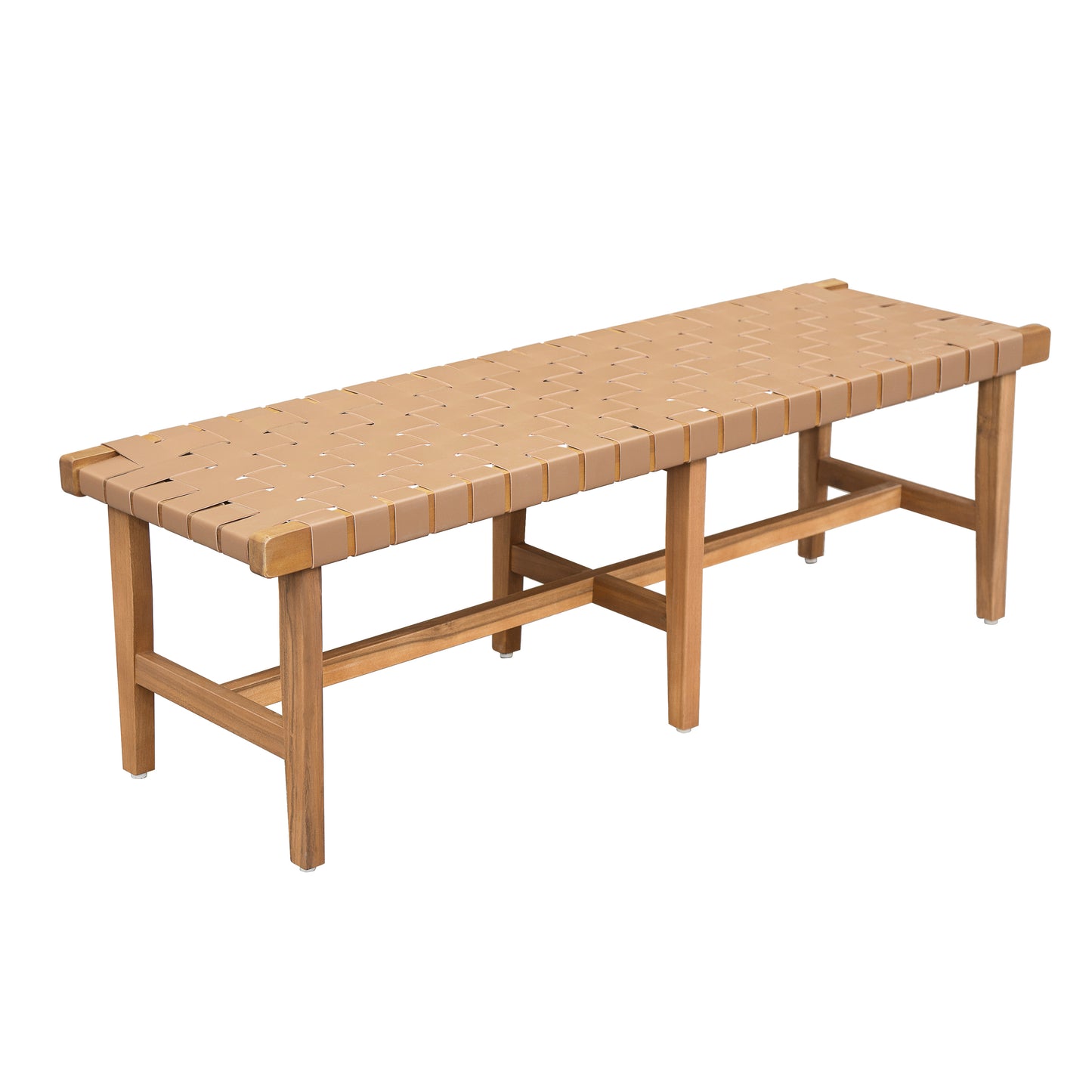 Stylish Acacia Wood Bedroom Bench With Woven PU Leather Seat