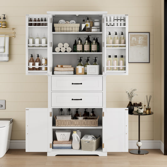 Video Storage Cabinet With Multi-Functional Storage Space, Doors With Storage Shelves, 2 Drawers, Adjustable Shelf, White  Same Sku N759P293426K