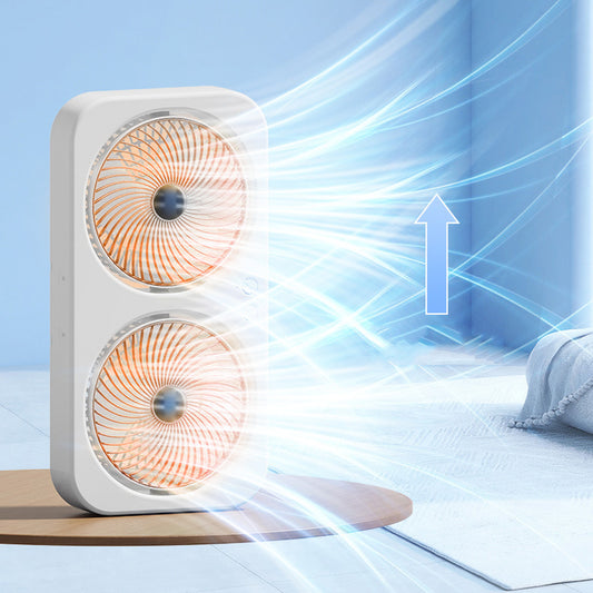 Tabletop Dual Fan USB Rechargeable Silent Air Circulation Fan With Brushless Motor Multi Speed Control For Home Dormitory Orange