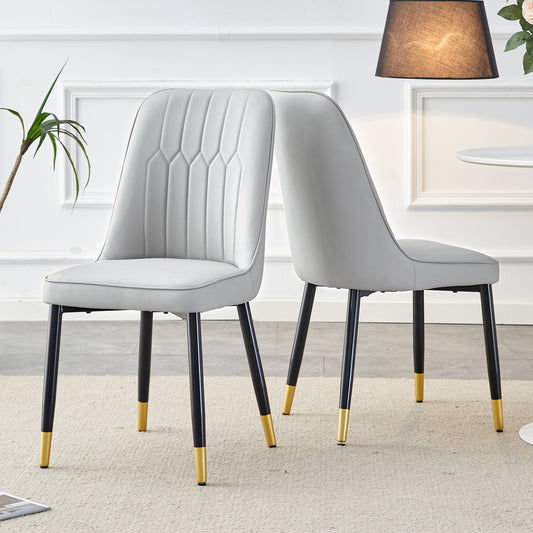 Light Gray Dining Chairs And Living Room Chairs. PU Material And Metal Legs, Suitable For Kitchen, Living Room, And Dining Room, 2 Piece Set  Light Gray PU C-007