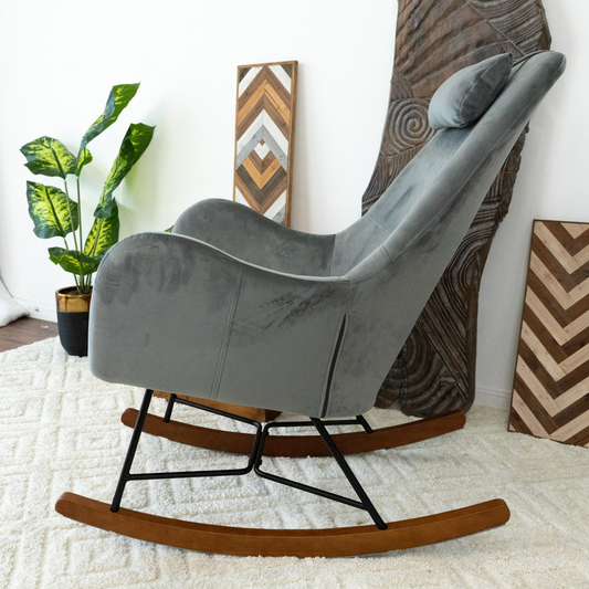 Chelsea Grey Velvet Rocking Chair, Comfort And Style For Home, Light Gray, Velvet, 38.5  H X 27.5  W X 36  D For Living Room Bedroom Waiting Room