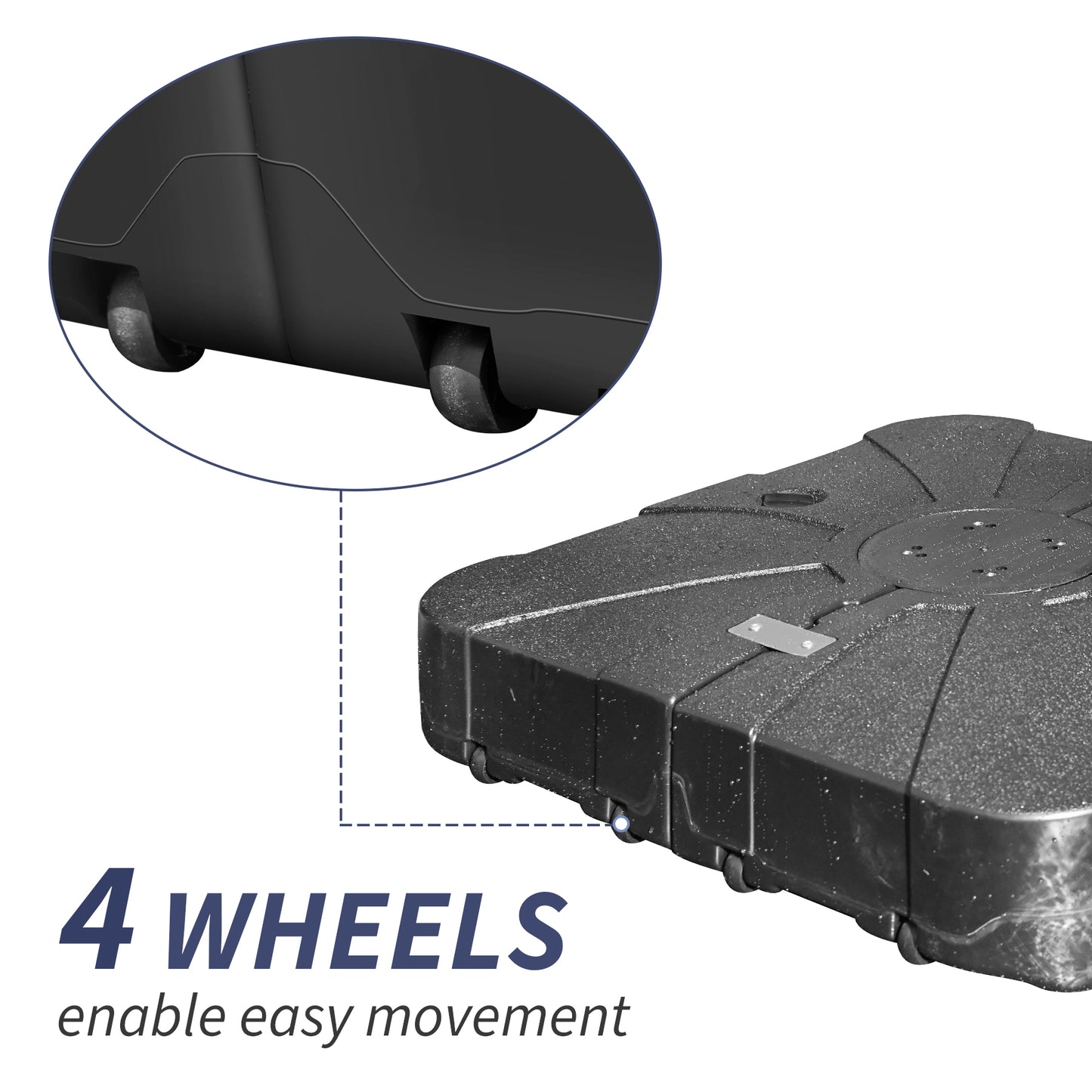 Patio Umbrella Base With Wheels, Water & Sand Filled Weighted Base For Most Cantilever Offset Umbrella, 260LBS, Square  Black ,34   X 34