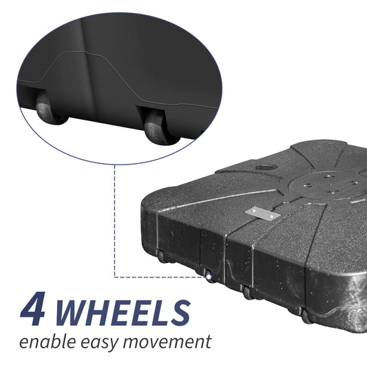 Patio Umbrella Base With Wheels, Water & Sand Filled Weighted Base For Most Cantilever Offset Umbrella, 260LBS, Square  Black ,34   X 34