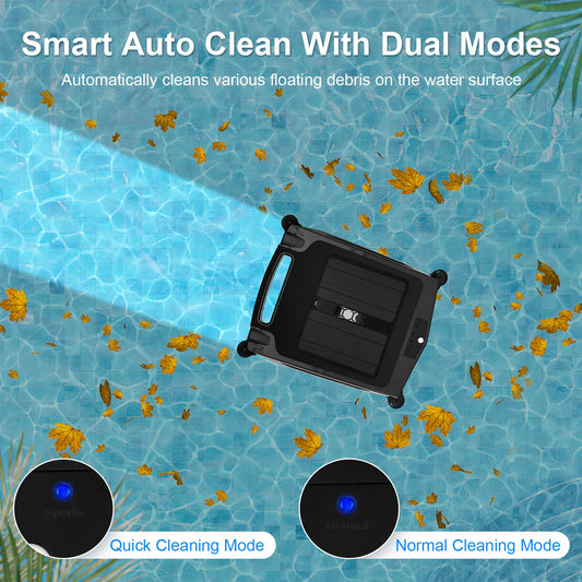 1Pc Solar Powered Robotic Pool Skimmer Automatic Swimming Pool Surface Cleaner With 2 Cleaning Modes Dual Charging Methods IPX7 Waterproof 1937sq.ft Coverage APP Control