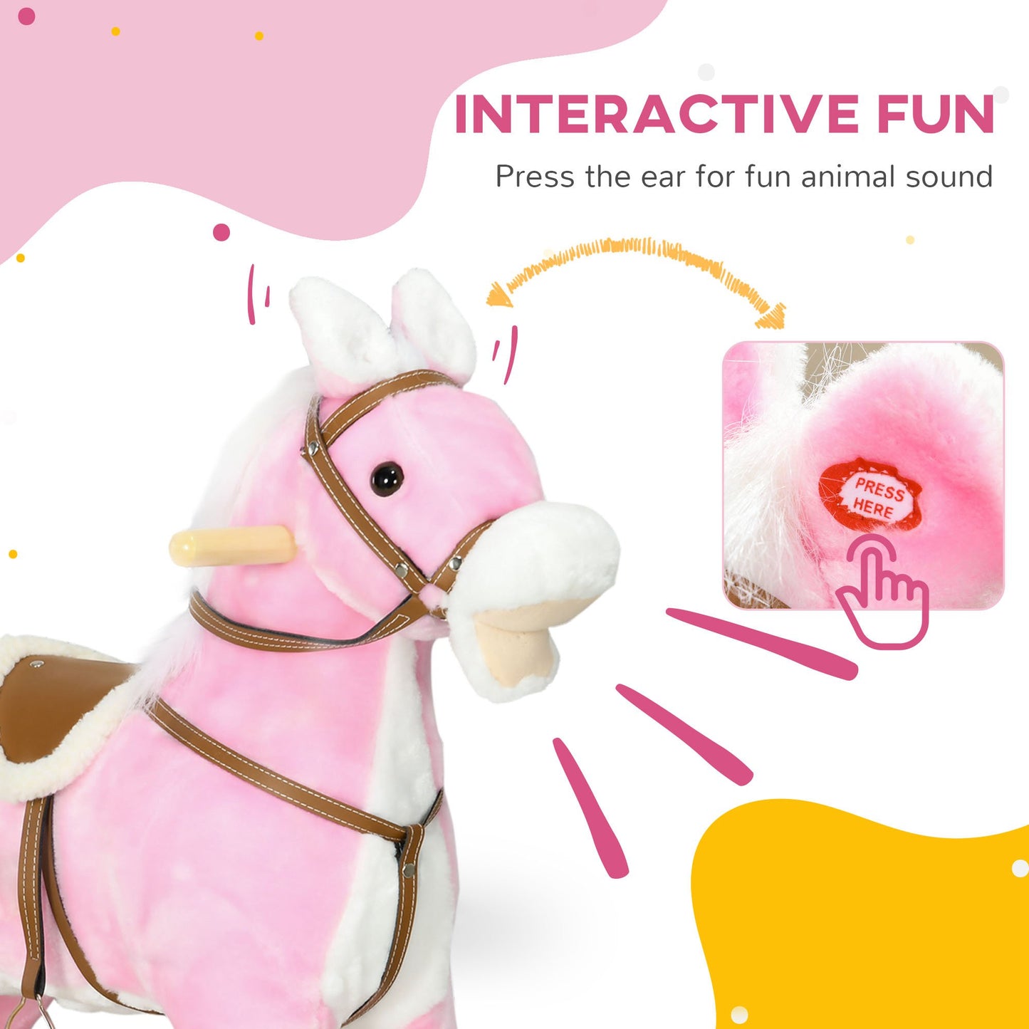 Rocking Horse Toddler Ride On Horse With Sound Saddle, Pink