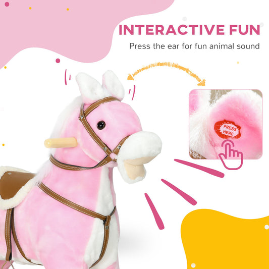 Rocking Horse Toddler Ride On Horse With Sound Saddle, Pink