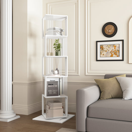 360 Rotating Bookshelf With Acrylic Plate, 5-Tier Tall, Floor Rack Simple Bookcase, Modern Display Shelf For Living Room Home Office Bedroom