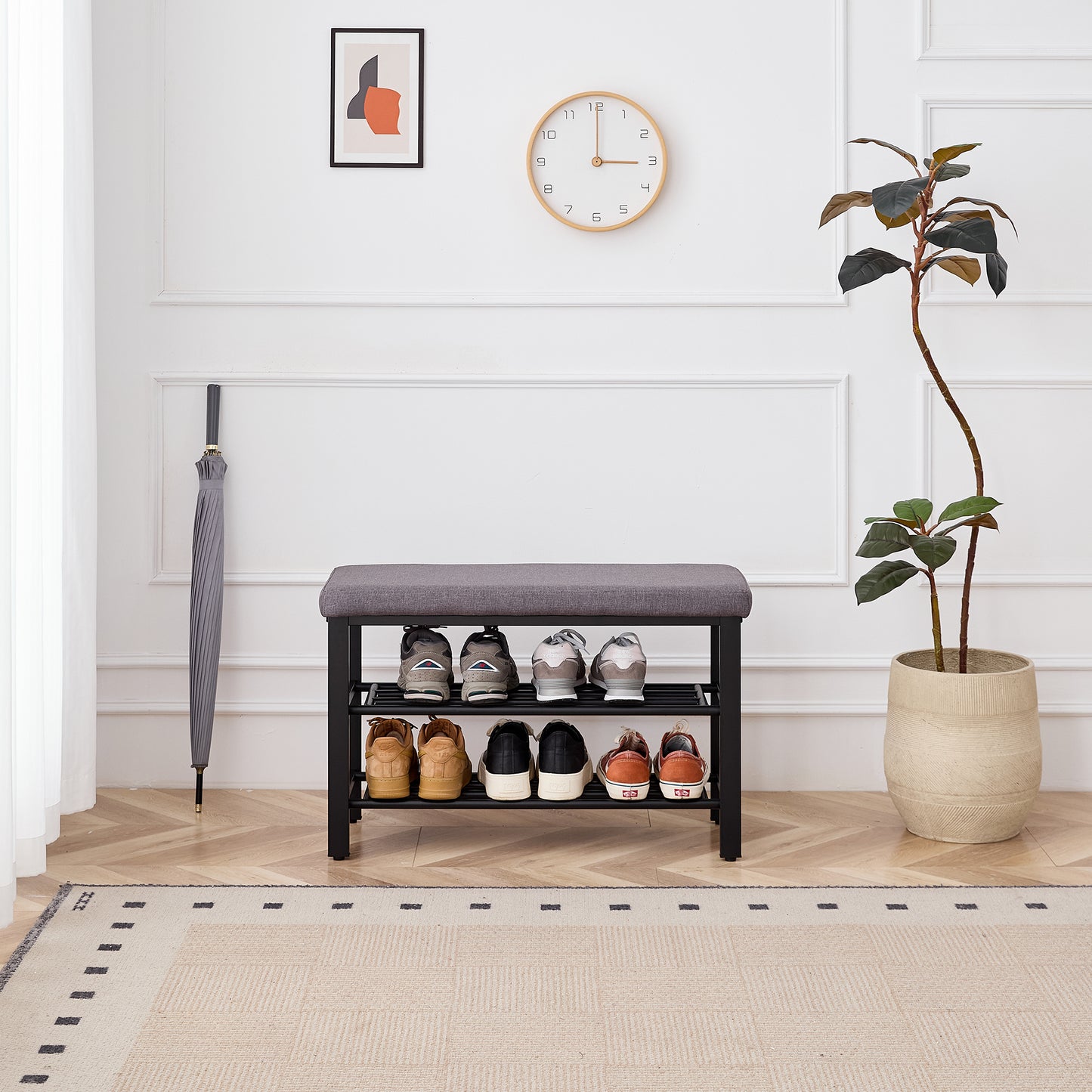 Shoe Bench, Storage Bench, Entryway Bench With Cushion, Shoe Shelf With Seat, Space-Saving, Modern Style, For Living Room, Bedroom, Hallway