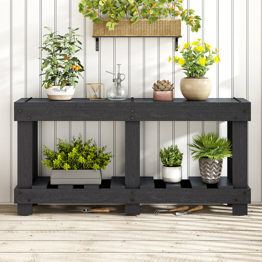 U-Style 62.9  Vintage Entryway Table -  Fir Solid Wood With Natural Grain  6 Reinforced Legs & 4.5  Thick Desktop  Metal Rivet Decor & Plank Under- Shelf  Console Table For Hallway  Living Room