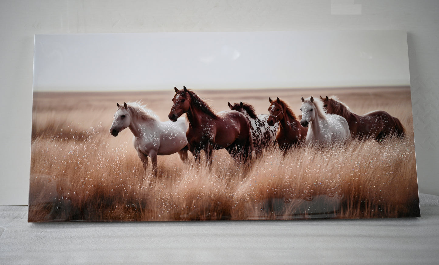 Cozy Country Rustic Horses Wall Art Decor Western Farm Equine Canvas Picture Wild Animals Walking On Empty Grassland Farmhouse Ponies Portrait Painting Artwork For Living Room Bedroom 40  X 20
