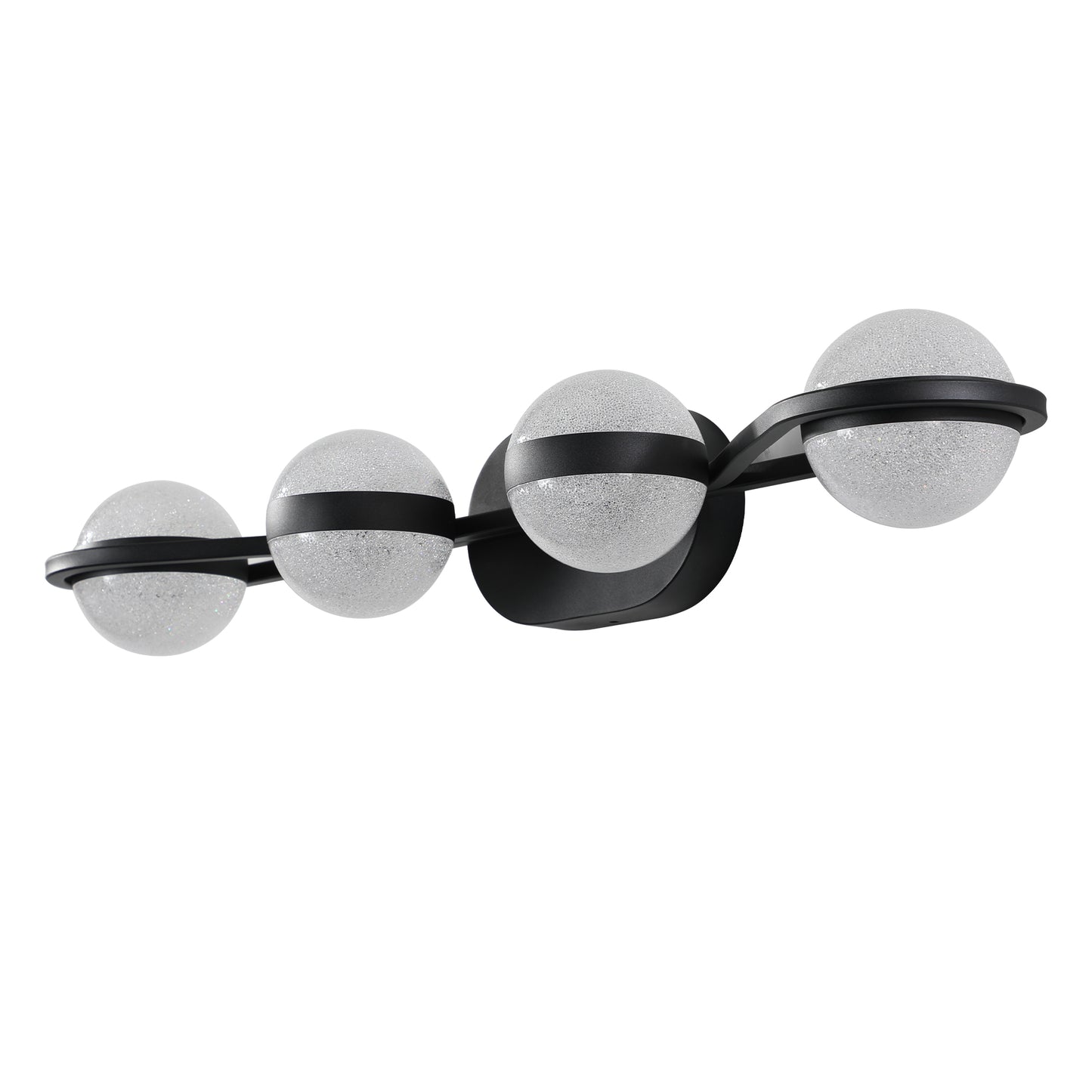 30in Black Minimalist LED Bathroom Vanity Light With Crystal Sand Acrylic Shades, 4-Light Wall Mounted Decorative Lighting Fixture, Suitable For Bathroom Vanity Mirror
